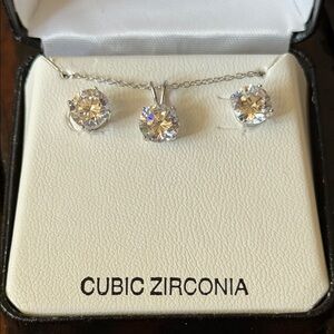 Elegant Sterling Silver Cubic Zirconia Necklace & Earring Set